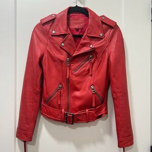 SOLD Linea Pelle Collection red moto leather jacket